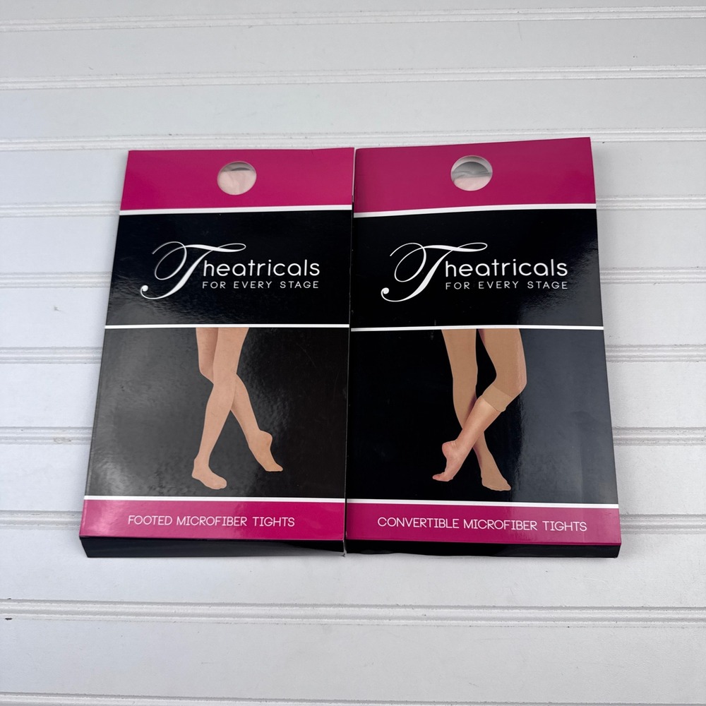 NEW Theatricals Footed Micorfiber Tights Medium Carmel and Pink Lot of 2